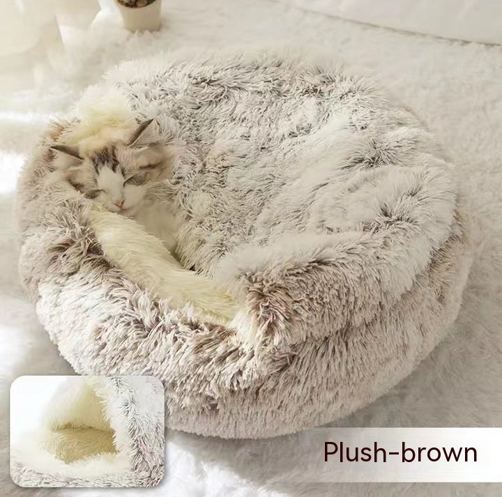 Pet Bed Winter Plush Warm House Soft Long Plush Bed
